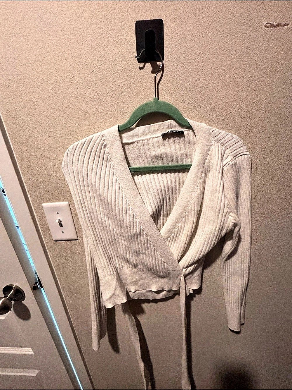BLFBM Ribbed Wrap Cardigan in White